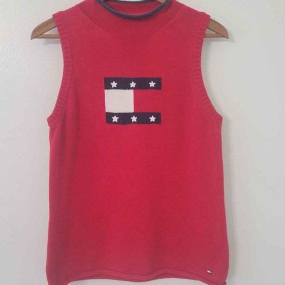 Vintage Tommy Hilfiger Sleeveless Sweater Patriotic Stars 4th of July - Picture 1 of 8